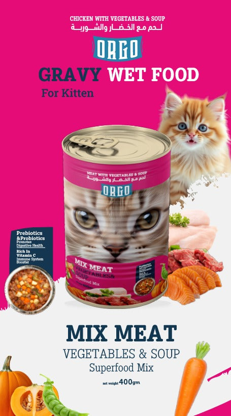 Orgo Mix Meat, Vegetables & Soup – Super Food Mix for Kittens – 400g