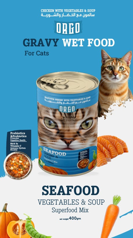 Orgo Seafood (Shrimp) & Soup – Super Food Mix for Cats – 400g
