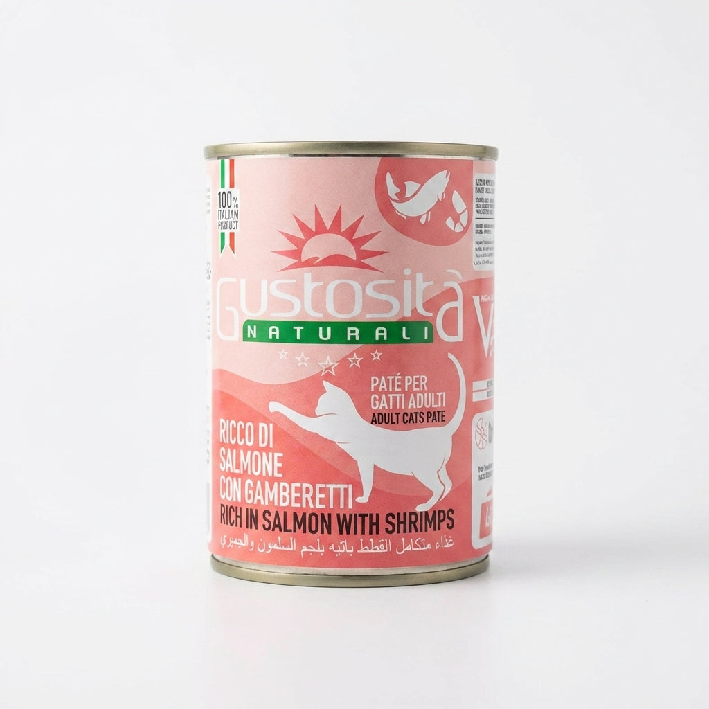 Gustosita Cat Wet Food Adult pate with salmon with shrimps- Can 400g