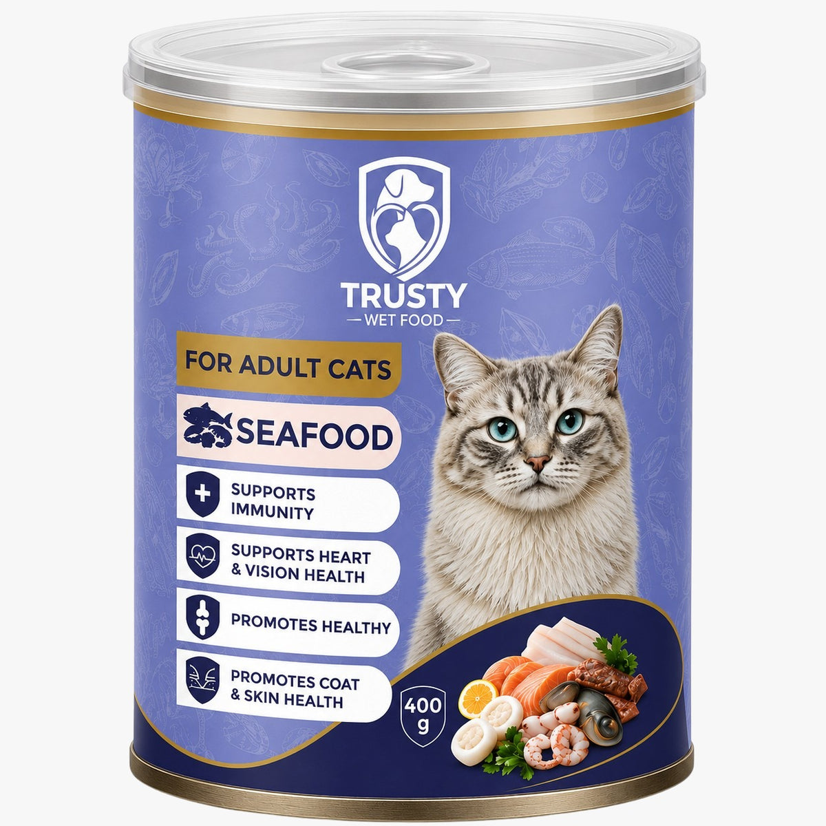 TRUSTY Cat Wet Food Adult SEAFOOD in Gravy - Can 400g
