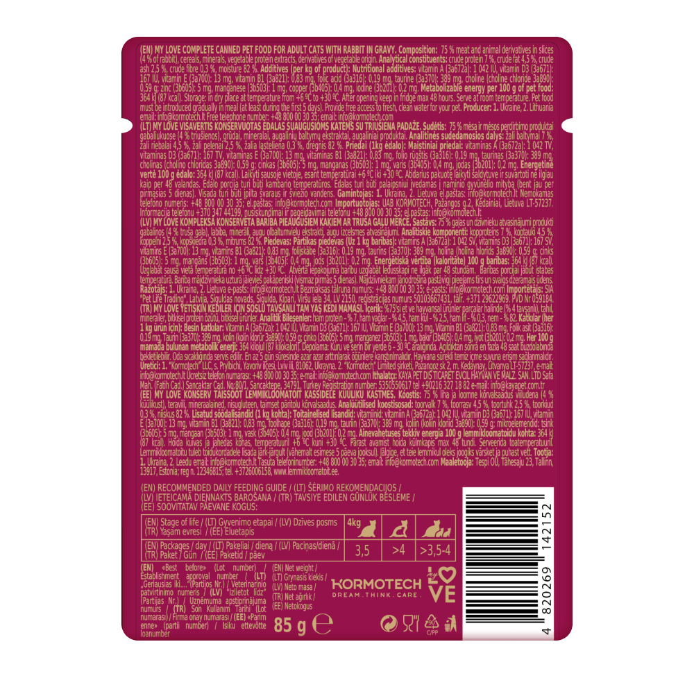My Love Cat Wet Food Rabbit in Gravy - Pouch 85 gm