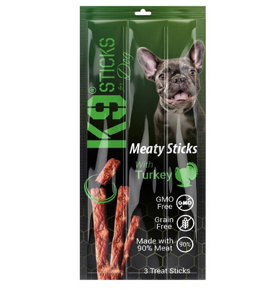 مكافآت الكلاب K9 Meaty Sticks مع الديك الرومي 3 قطع