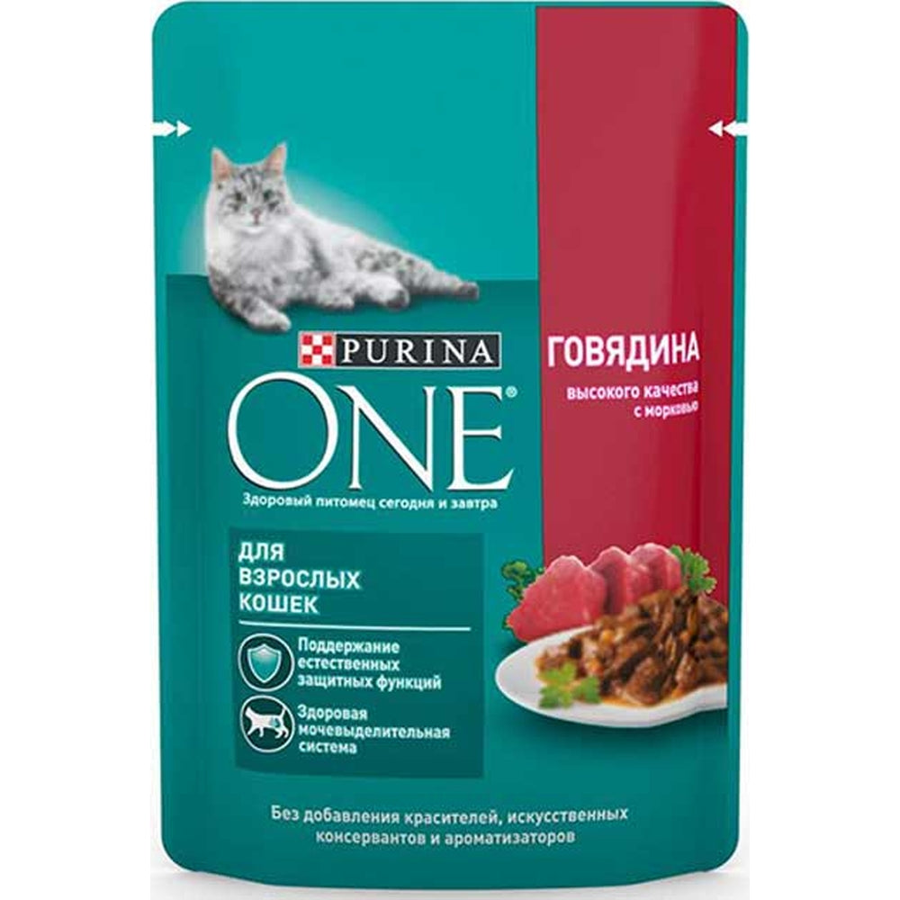 Purina One Cat Wet Food Adult Beef  Carrot Urinary Pouch 75 Gm
