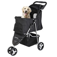 Pet Dog Stroller for Cats and Dog Four Wheels Carrier Strolling Cart with Weather Cover, Storage Basket + Cup Holder