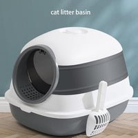 Cat Litter Box, Oversize Litter Box with Cat Litter Scoop, Flip Cover Design, Large Size 58*40*40 (Grey), More Suitable for Medium and Big Cat, Enclosed Litter Box, Anti-Splashing and Easy to Install.