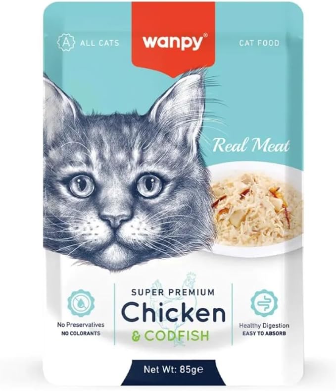 Wanpy Cat Wet Food Adult Chicken&CodFish- Pouch 85g