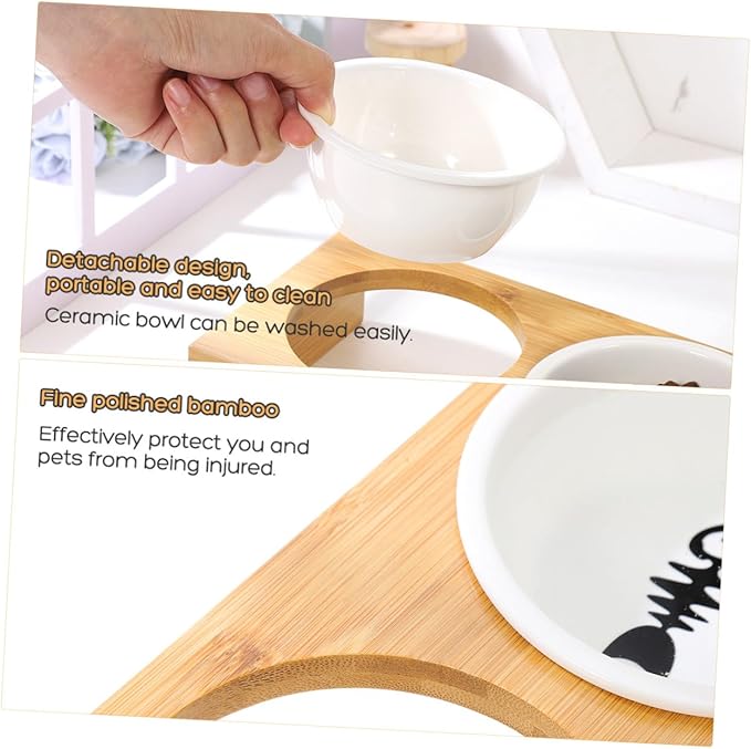 ceramic food & water bowl with wood stand