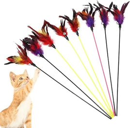 Stick Teaser Rainbow Streamer Interactive Fishing Rod Play Wand Funny Kitten Cat Pet Toy with Feather