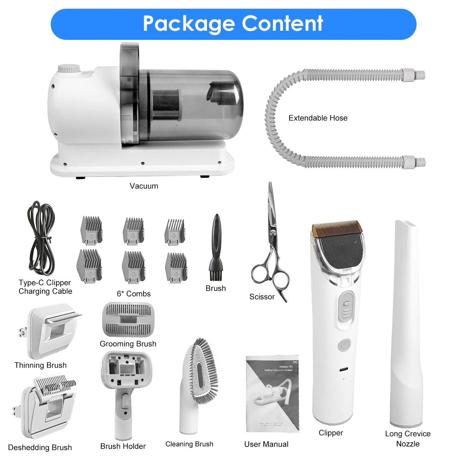 Pet Hair Grooming Vacuuming Kit w/ 2.5L Dust Cup