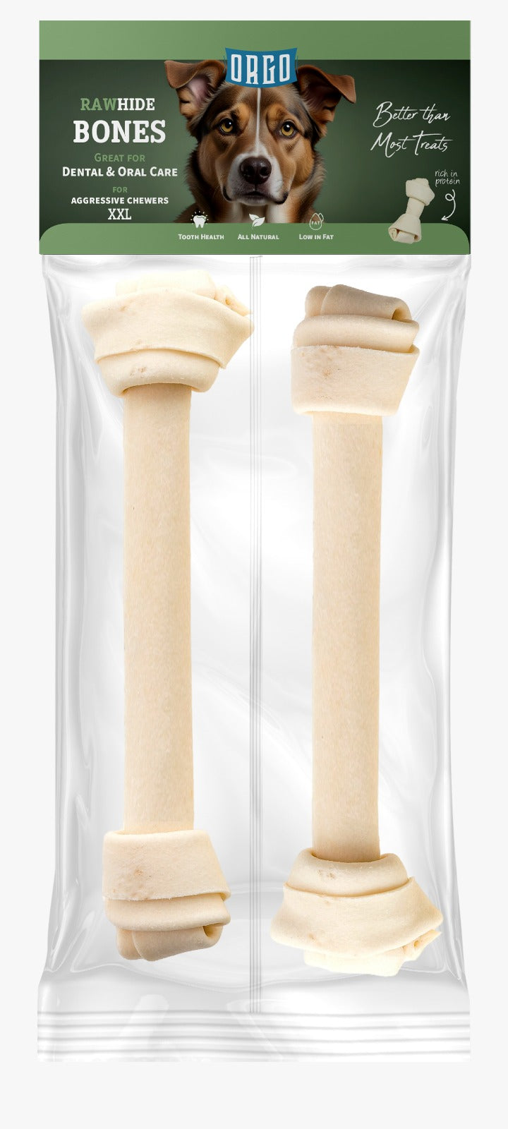 Orgo Rawhide Bones For Dog Dental Oral Care 2 PC XXL