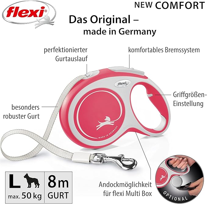 flexi® Comfort L Belt 8 m Red Roll Lead for Dogs up to 50 kg