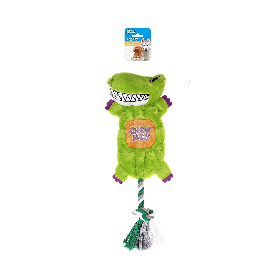 SOLEIL No Stuffing Plush Dog Tug Toy Crocodile With Rope