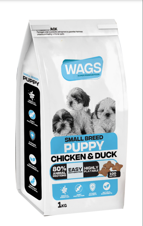 Wags Dog Dry Food Puppy Small Breed Chicken Duck 1 kg Zima Pets