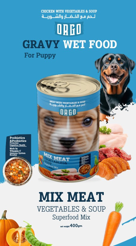 Orgo mix meat vegetables & Soup for puppy  – Super Food Mix – 400g