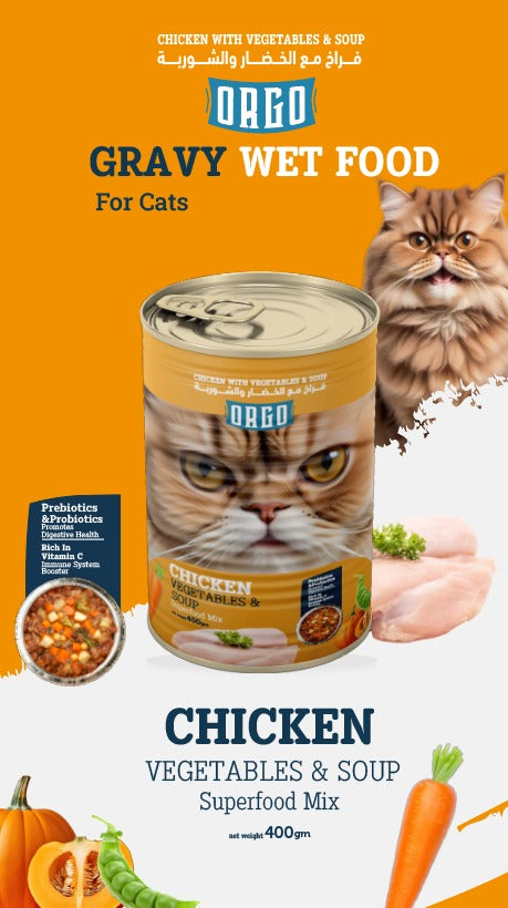 Orgo Chicken Vegetables & Soup – Super Food Mix for Cats – 400g