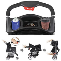 Pet Dog Stroller for Cats and Dog Four Wheels Carrier Strolling Cart with Weather Cover, Storage Basket + Cup Holder