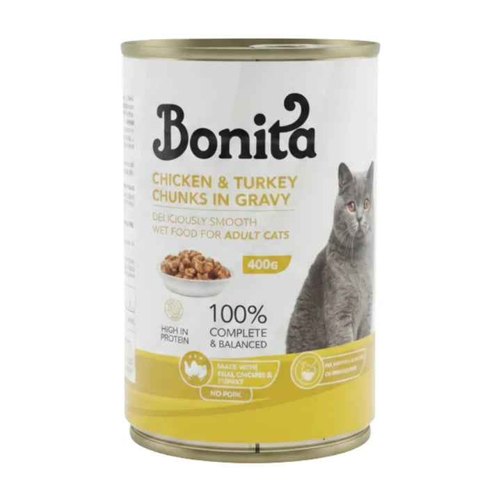 Bonita Cat Wet Food Adult With Chicken & Turkey Chunks - Can 400g